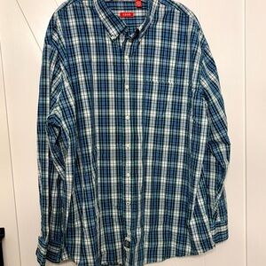 IZOD Men's Blue and Green Heritage Tartan Plaid Long Sleeve Shirt Size XXL